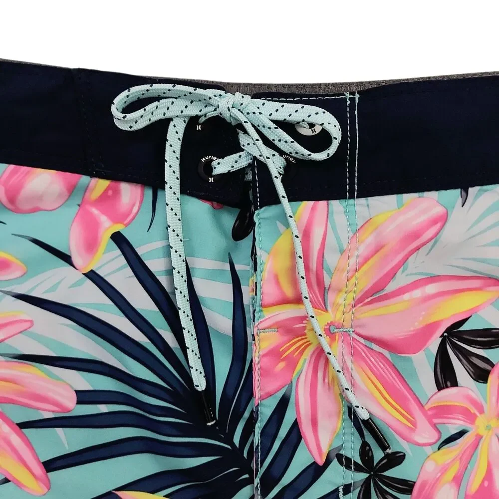 Hurley Phantom Board Shorts Mens 32 Green Hawaiian Print Beach Travel Outdoor